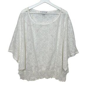 Lauren Michelle White Lace Floral Top 3X Dolman Sleeve Lightweight Feminine Boho